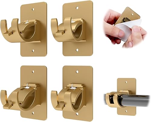 CIEMGNZOC 4 soportes para barra de cortina sin taladro, barras de cortina autoadhesivas sin perforar, soportes ajustables sin clavos, ganchos de