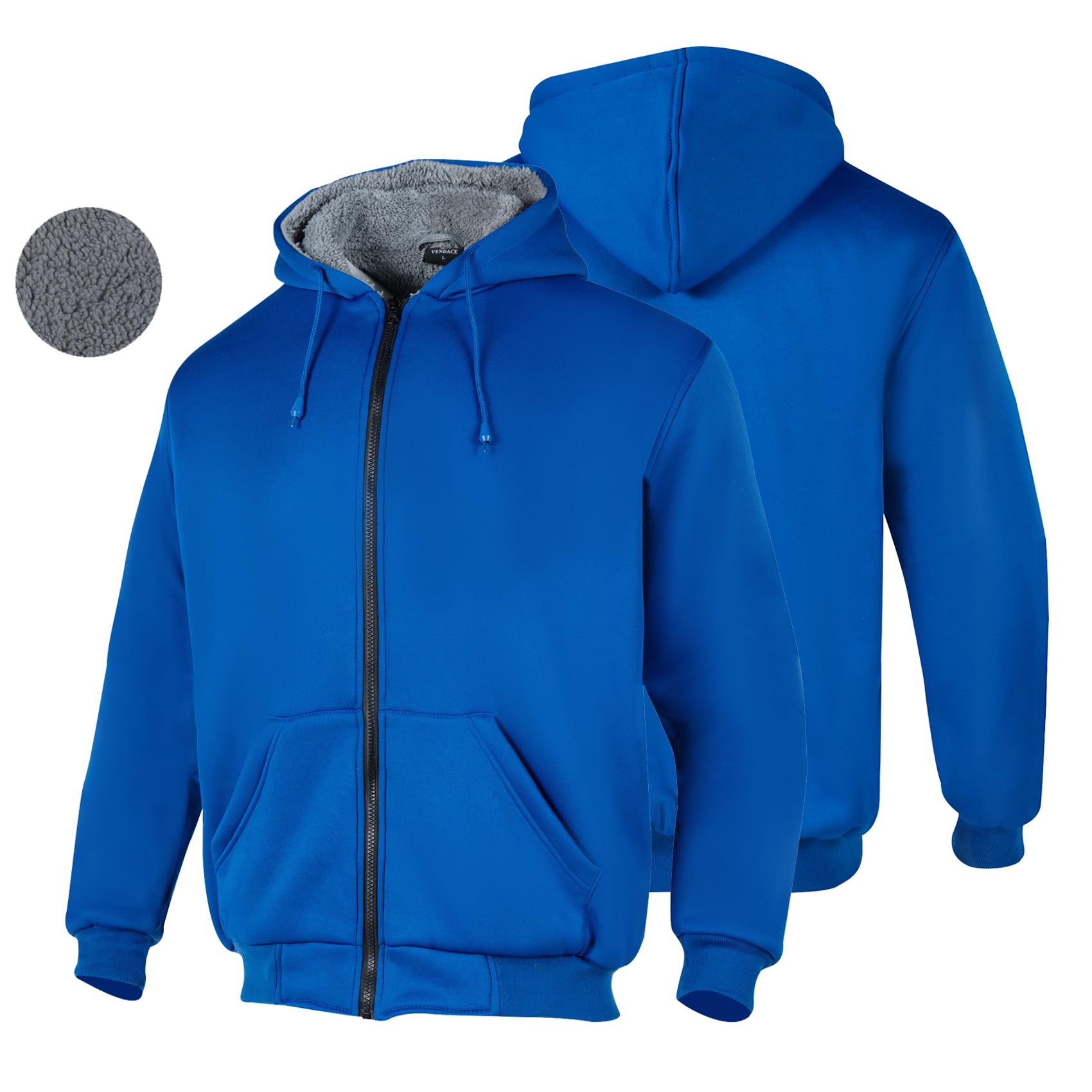 VENDACE Hi Vis Hoodie for Men Sherpa Fleece Lined Safety Sweatshirt Fleece Hoodie Zipper Construction Work Jacket Sweater
