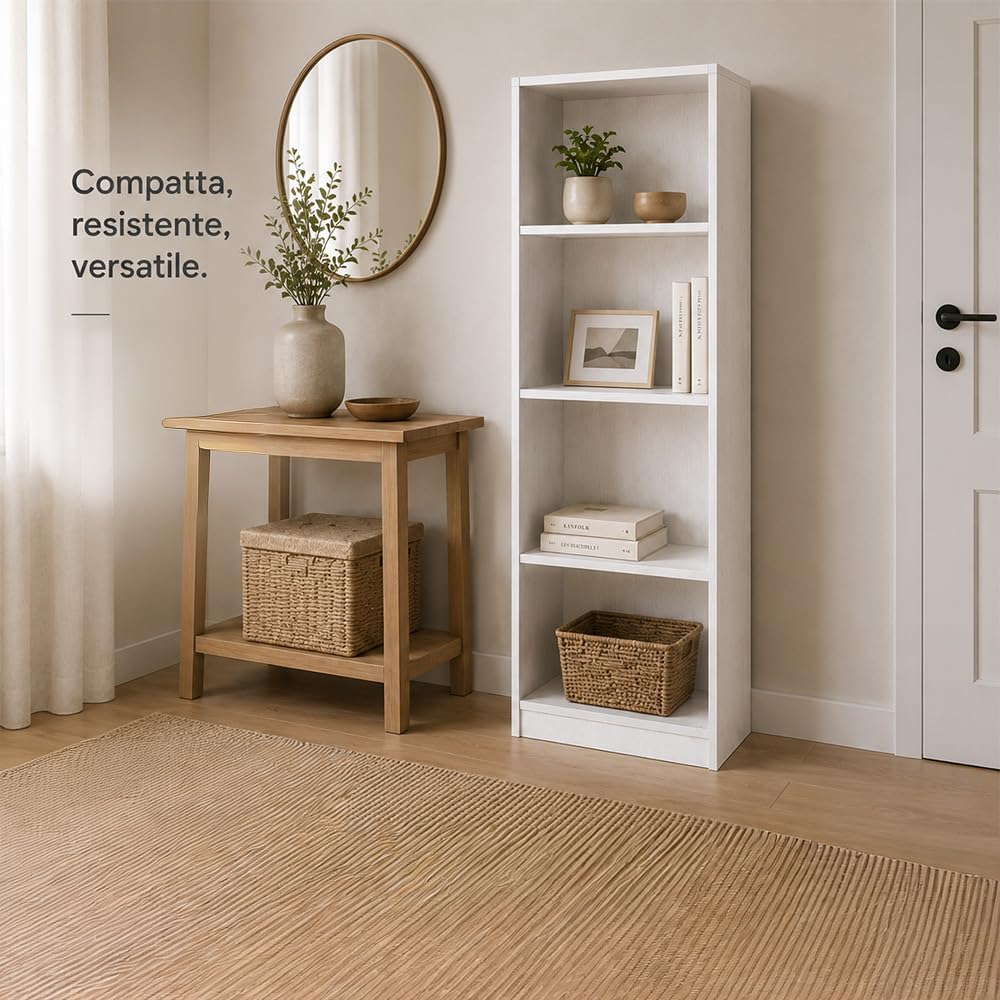 Libreria Verticale in Legno MDF - con Ripiani, Portaoggetti, a Giorno, Multiuso, per Ufficio, Soggiorno, Camera, Cucina, Autoportante - Texture Venata (Bianco, 60X24X170h CM)