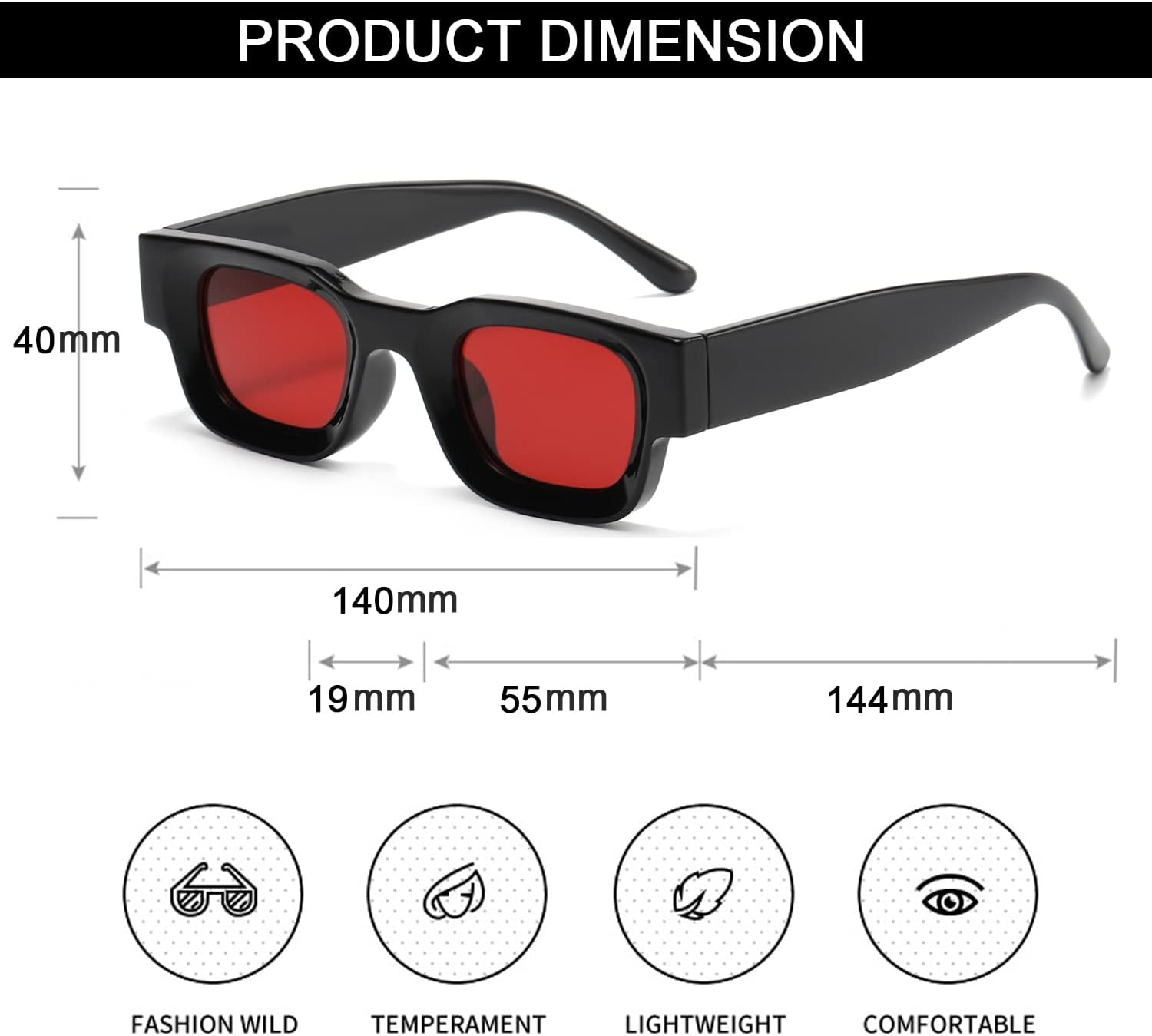 EYLRIM Thick Square Frame Sunglasses for Women Men Chunky Rectangle Polarized Sunglasses UV400 Protection - Image 6