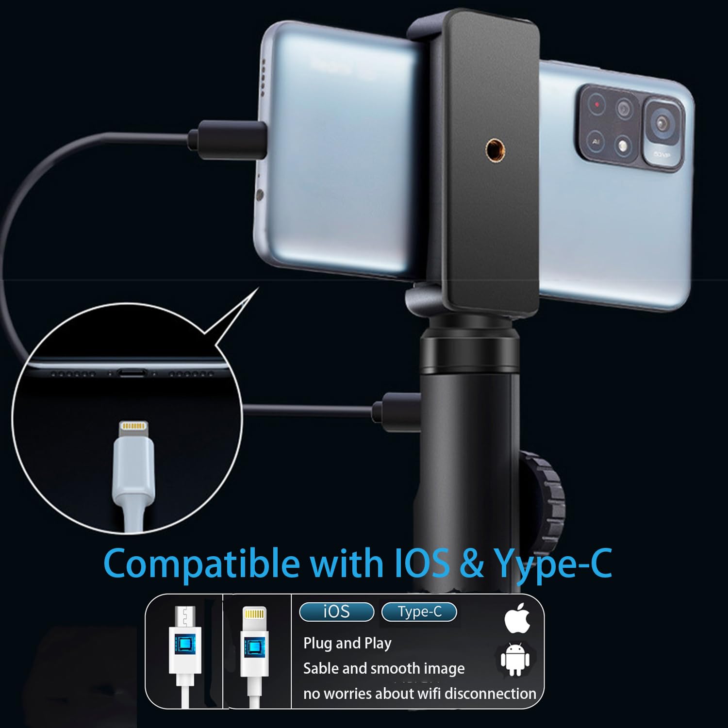Cámara de inspección endoscópica de doble lente, cámara endoscópica articulada de 360°, endoscopio con luz, lente de 6 mm, sonda impermeable IP67, 6 LED, para HVAC, fontanería, automoción, eléctrico