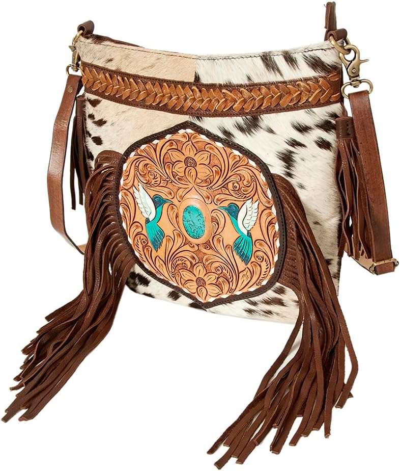 American Darling Large Crossbody Hand Tooled Hair On Genuine Leather Western Women Bag Handbag Purse | for Cute