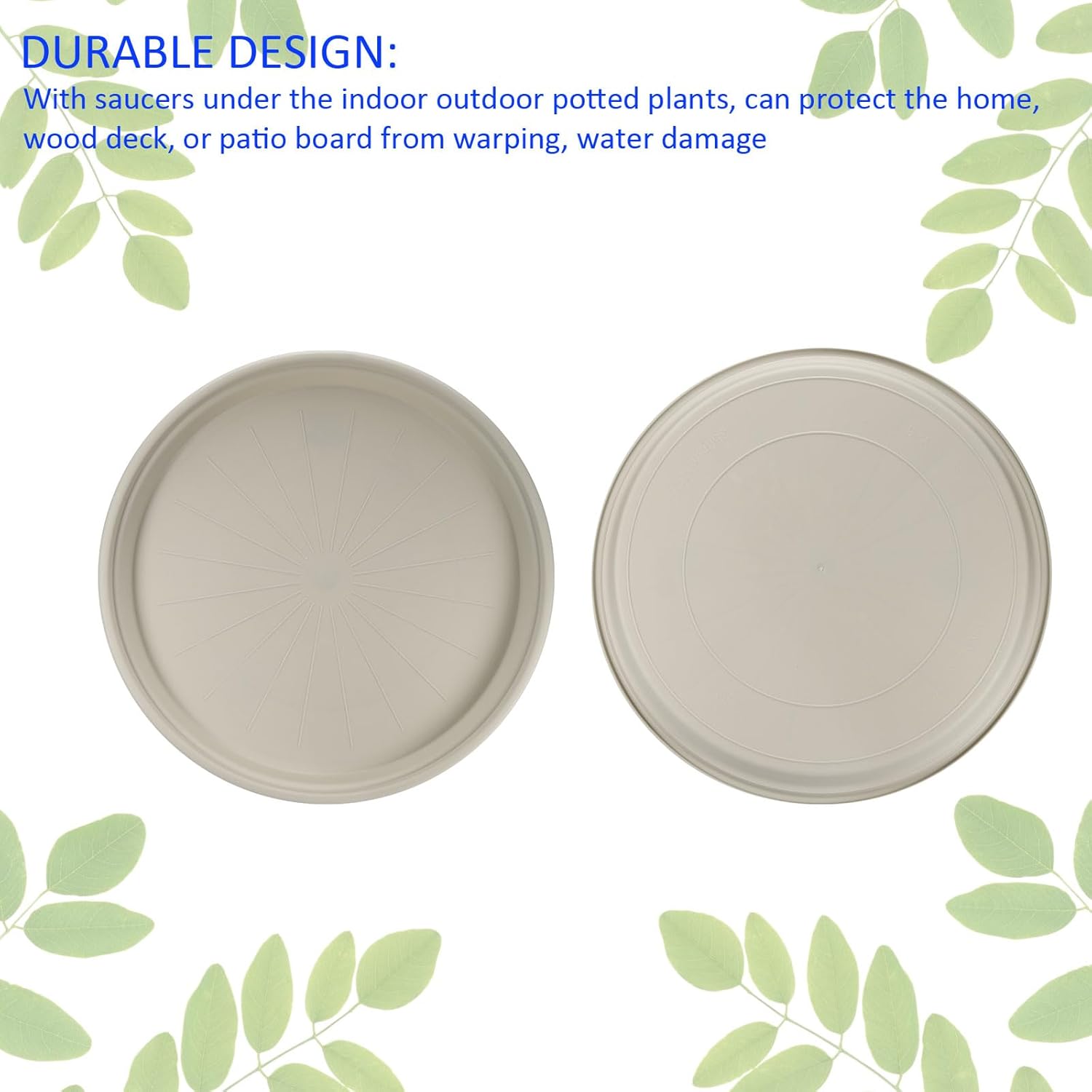 M METERXITY 2 Pack Planter Saucers - Plastic Plant Tray Flowerpot Drip Trays Round Apply to Outdoor/Garden (14 Inch, Light Grey)