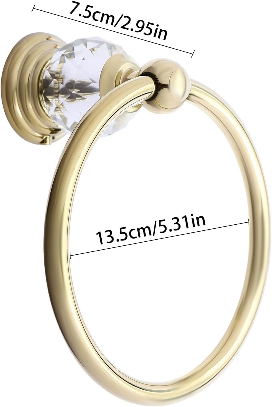 Crystal Towel Ring with 180-Degree Rotation, Round Wall-Mounted Decorative Crystal Bath Towel Holder for Bathroom