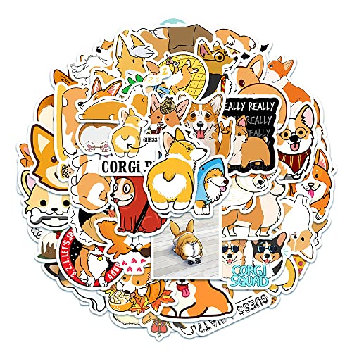 TMZELOA 50 Stück Kleintieraufkleber, Corgi Stickers Aufkleber, Corgi verschiedene süße Aktionen Thema Aufkleber, DIY Dekorations Aufklebers für Laptop, Fahrrad
