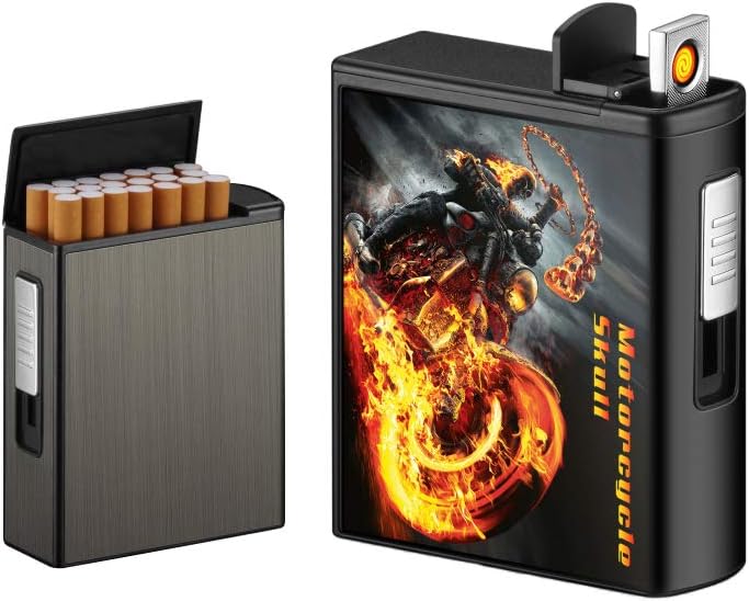 Cigarette Case for Whole Package Cigarettes 20pcs,Cigarettes Case Box Holder Automatic Ejection Case with Dual Arc Lighter USB Rechargeable,Flameless,Windproof,Waterproof (Sports car, Arc)
