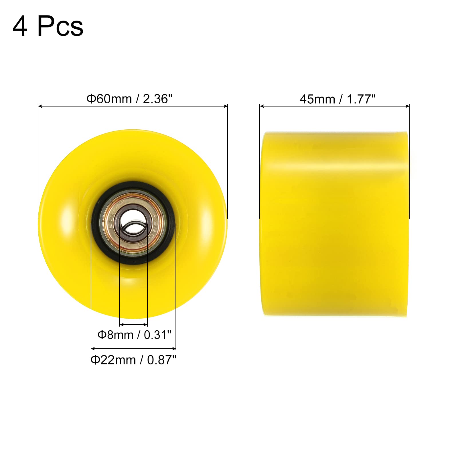 PATIKIL Lot de 4 roues de rechange pour longboard de 60 mm avec roulements ABEC-11, 80 A, jaune doré