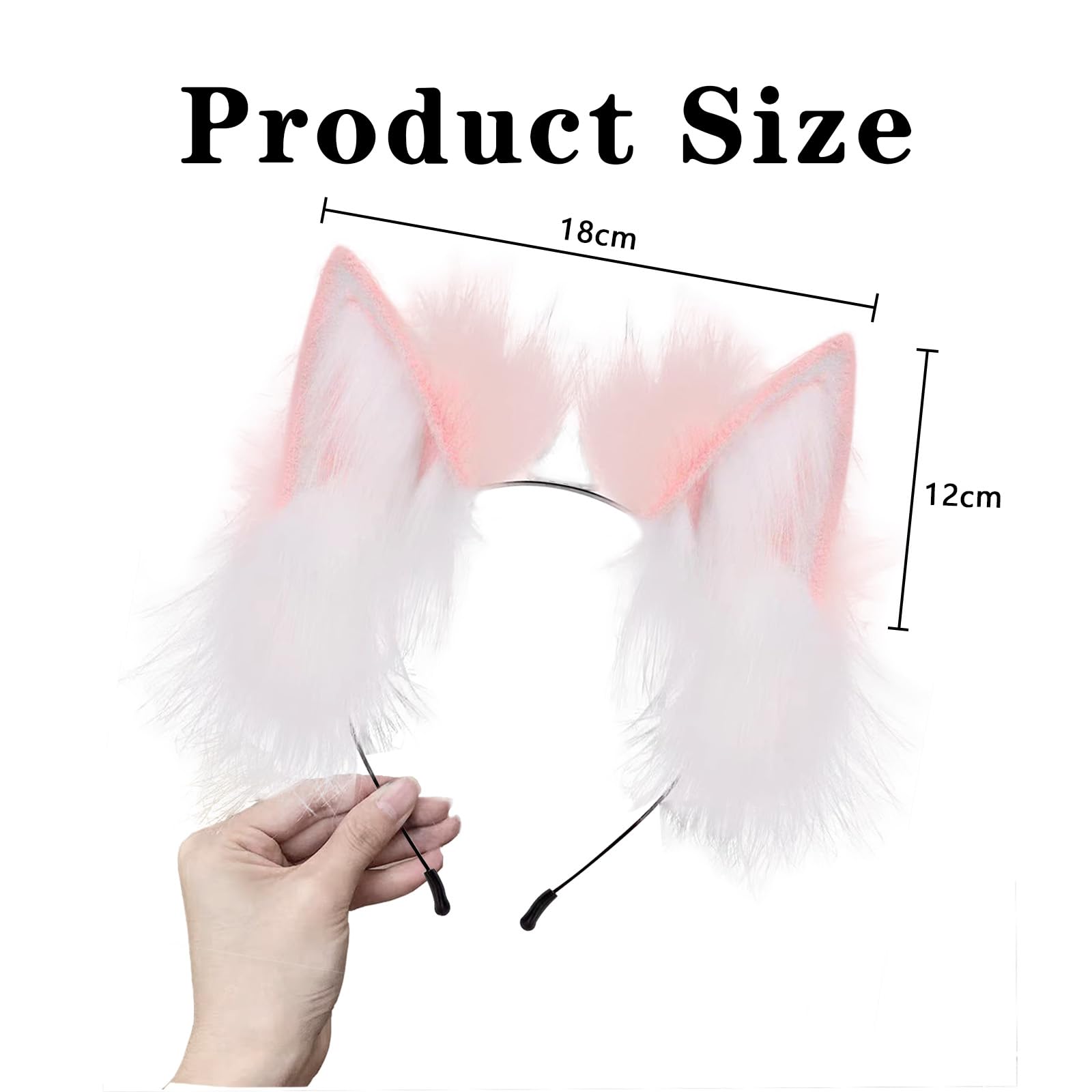 Ycfish Handmade Faux Fur Cat Ear Headband Cosplay Costume Party Cute Head Accessories for Halloween Fluffy Wolf Fox Cat Ears Headband Costume Hair Hoop (Pink white) - Image 2