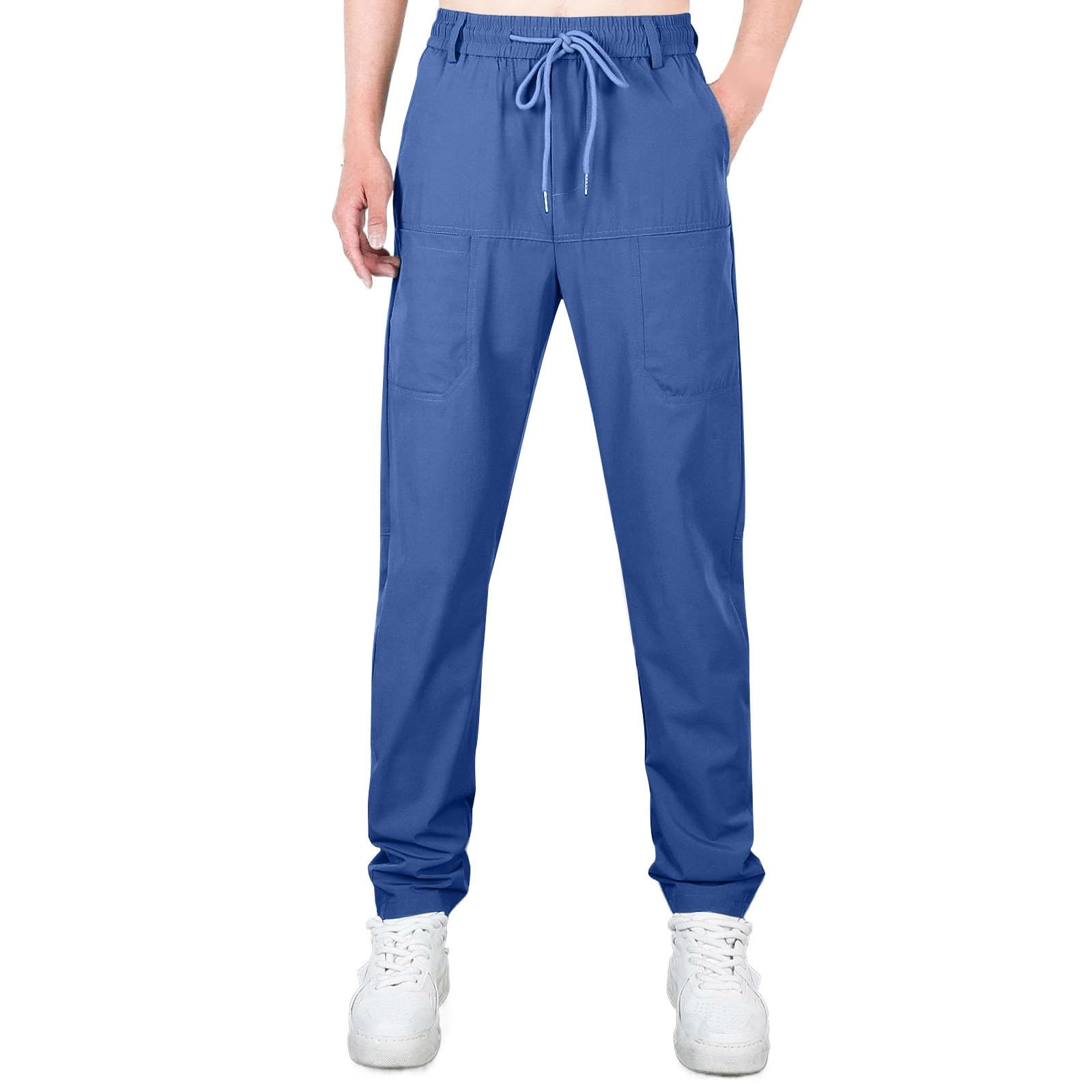 Mens Cargo Pants Relaxed fit Stretchy Casual Hiking Pants Plus Size Elastic Waist Drawstring Multi-Pocket Work Pants Cargo Pants for Men Baggy Multipants-High Stretch Multi-Pocket Durable Cargo Pants