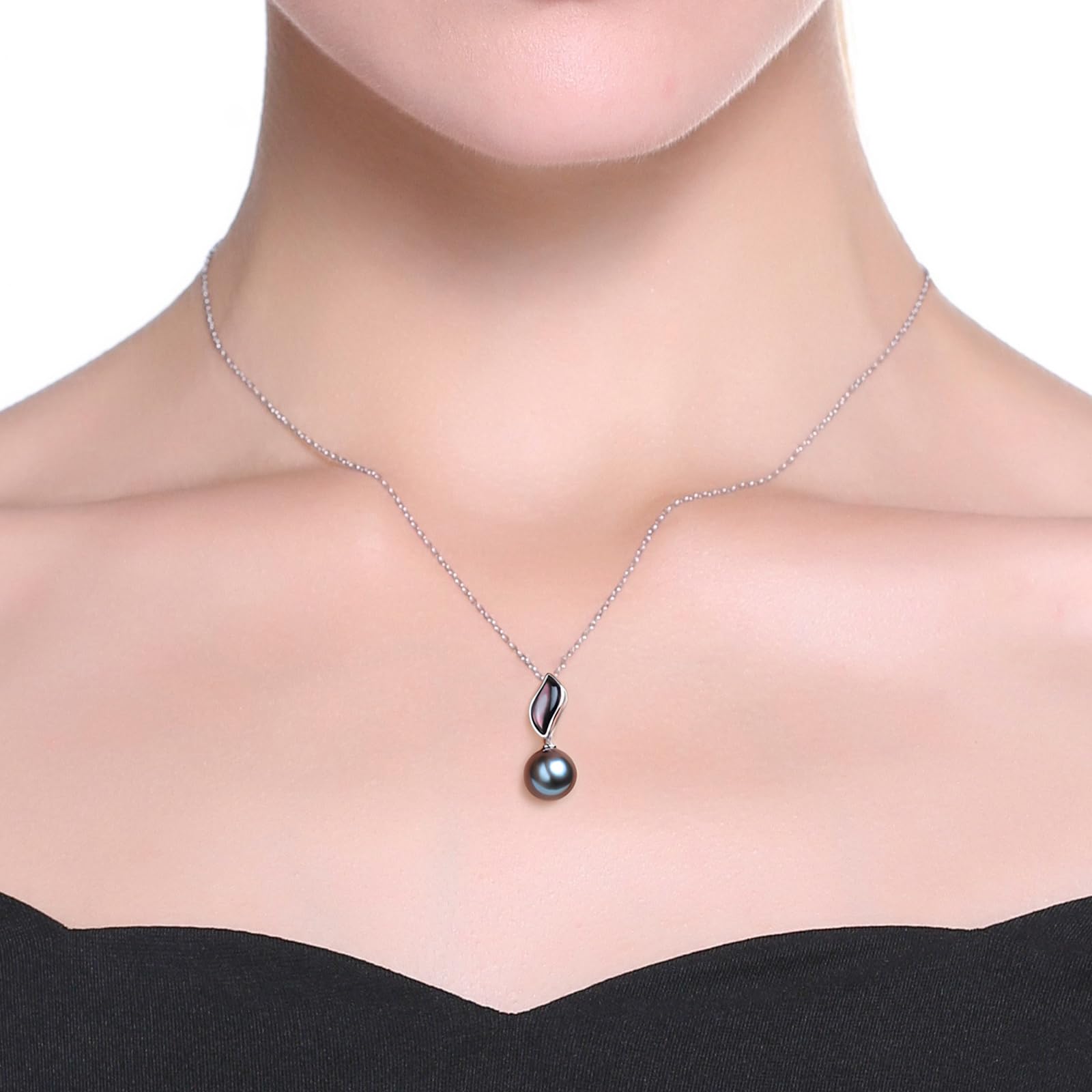 Viki Lynn Halskette mit Perlen-Anhänger, Flamme D'Amour, Tahitiperle, für Damen, aus Aufzucht, Schwarz 9–10°mm, Klasse AAA, Silber 925/1.000, Größe 45°cm
