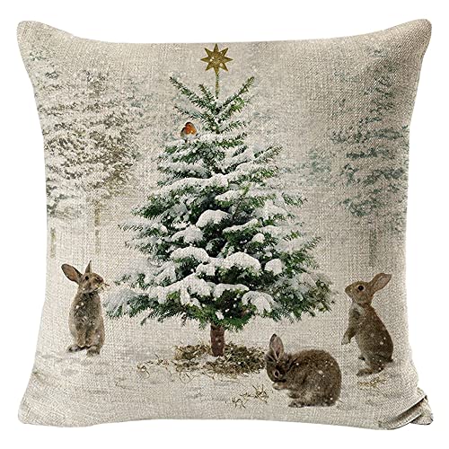 Decorative Throw Pillow Cover Christmas - 18 X 18 Inch Animal Snowman Rabbit Deer Silver Xmas Cushion Case - Set Of 4 Square Pillowslip, Gift For Sofa, Patio, Bedroom Decor (Hellote Xmas, 18"X18") #TOP7