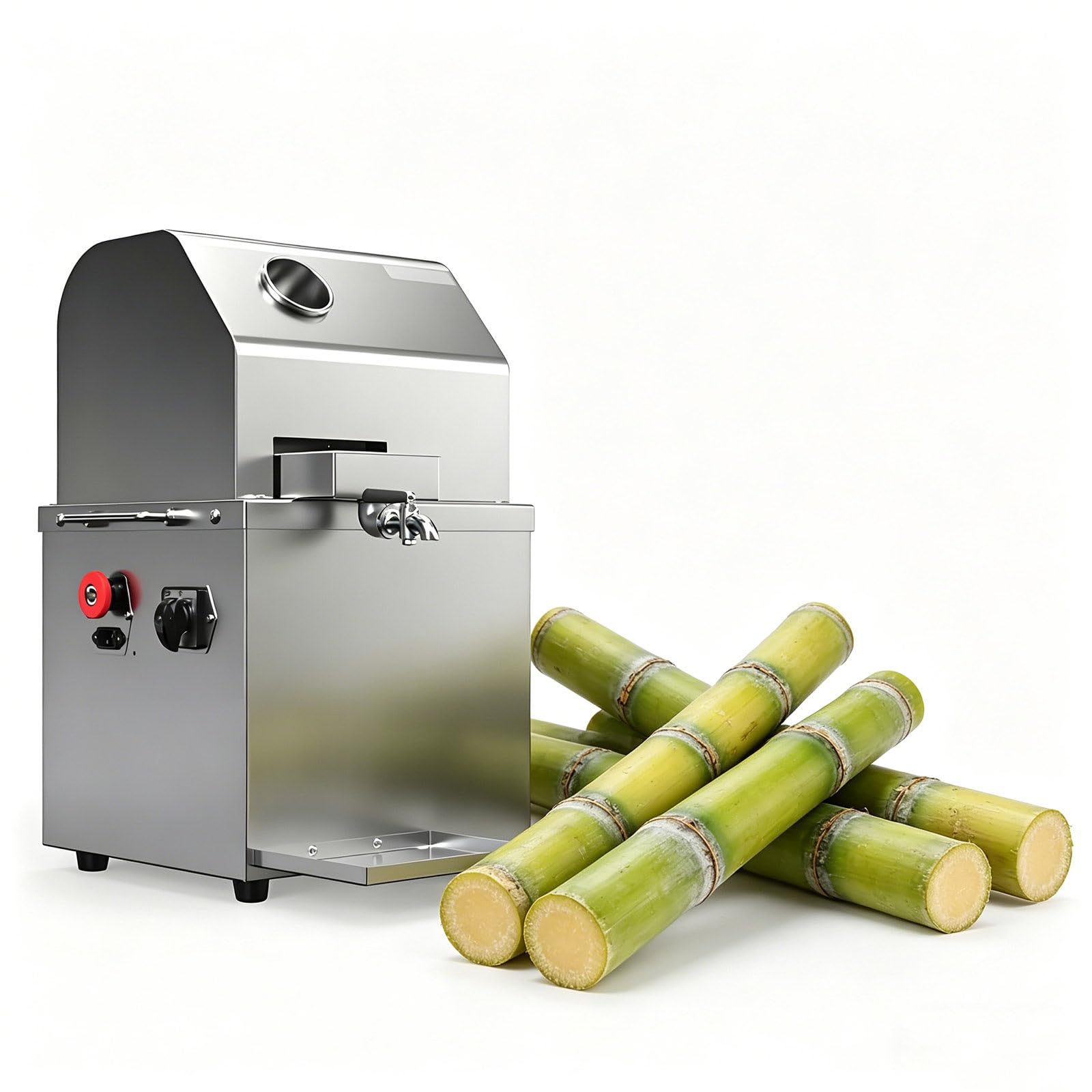 GESAIDES Sugarcane Juicer Electric Sugarcane Press Desktop Sugarcane Ginger Sorghum Stalk Press Sugarcane Juice 3 Stainless Steel Rollers Juice Press Machine 300KG/H with 1 Knives