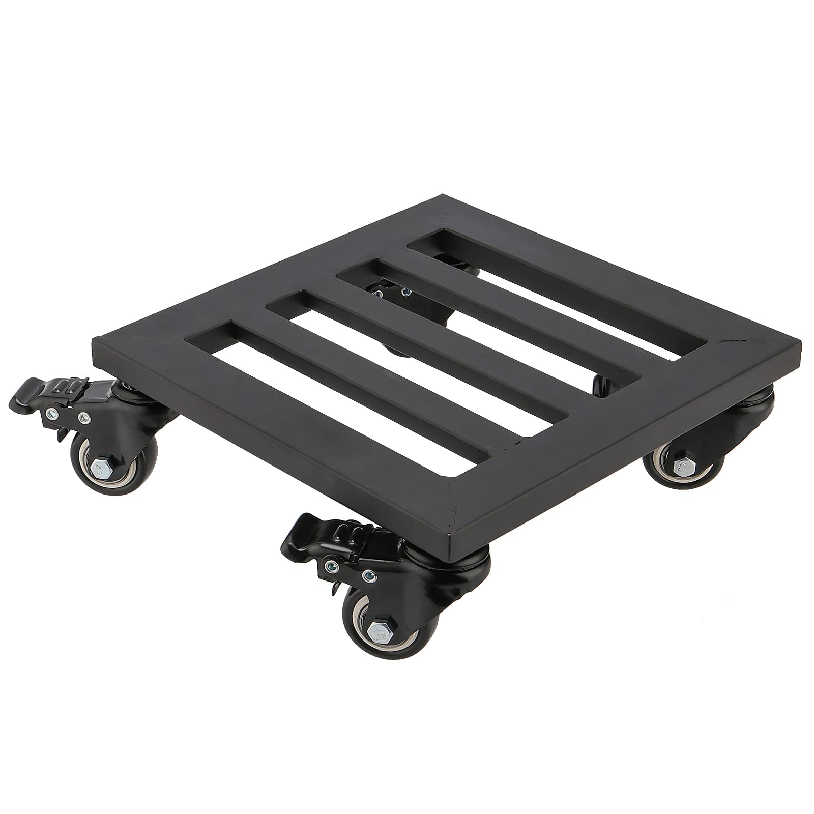 SINJEUN 2 Paquete 23 x 23 cm Cuadrado Planta Maceta Soporte sobre Ruedas, Negro Metal Planta Caddy Cuadrado Planta Rodillo Ruedas Rolling Planta Dolly