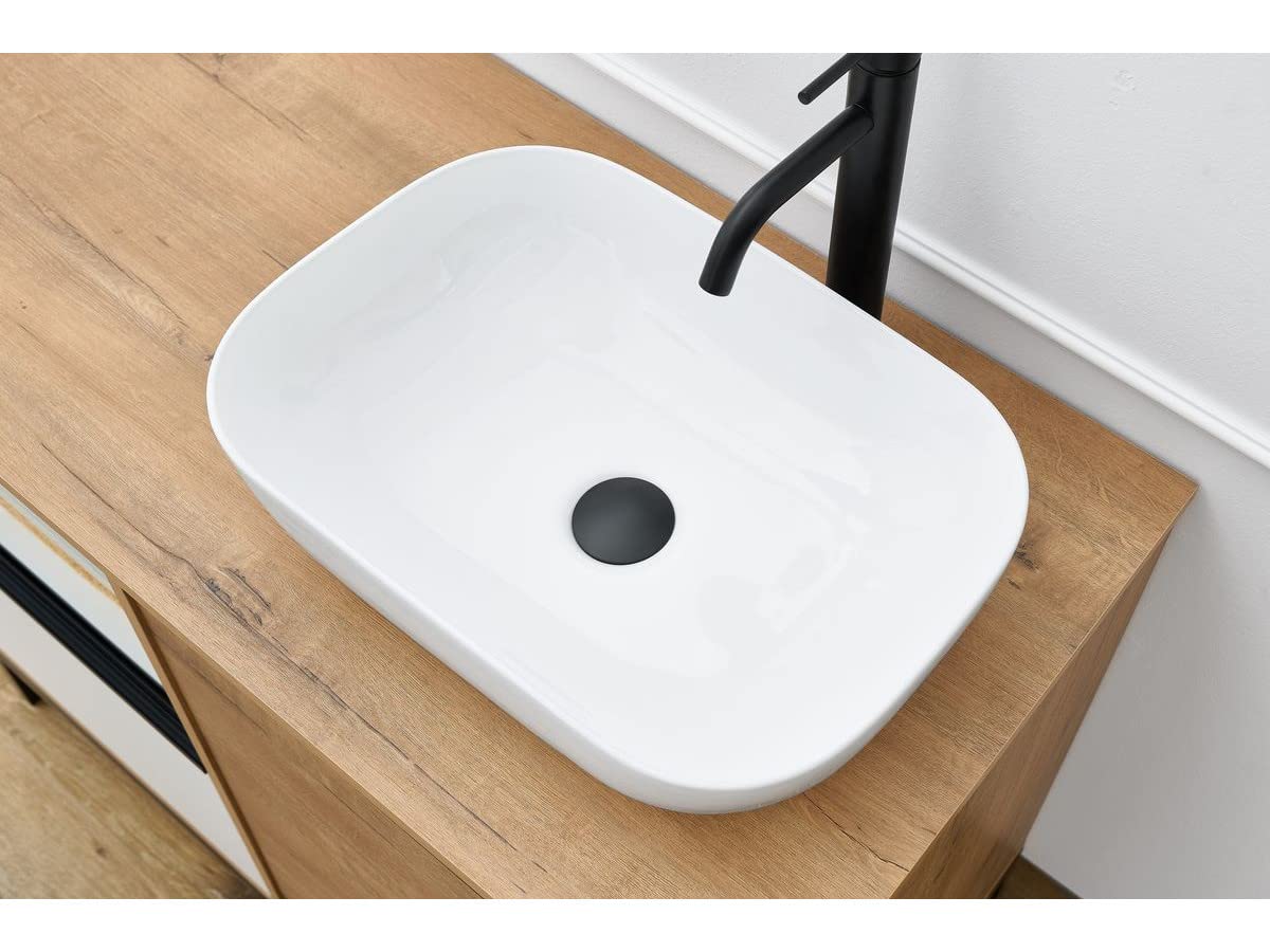 MUEBLES PITARCH -Lavabo rettangolare arrotondato, ceramica bianca, 14x46x32 cm, lavabo sopra il piano di lavoro, per bagni sovrapposti