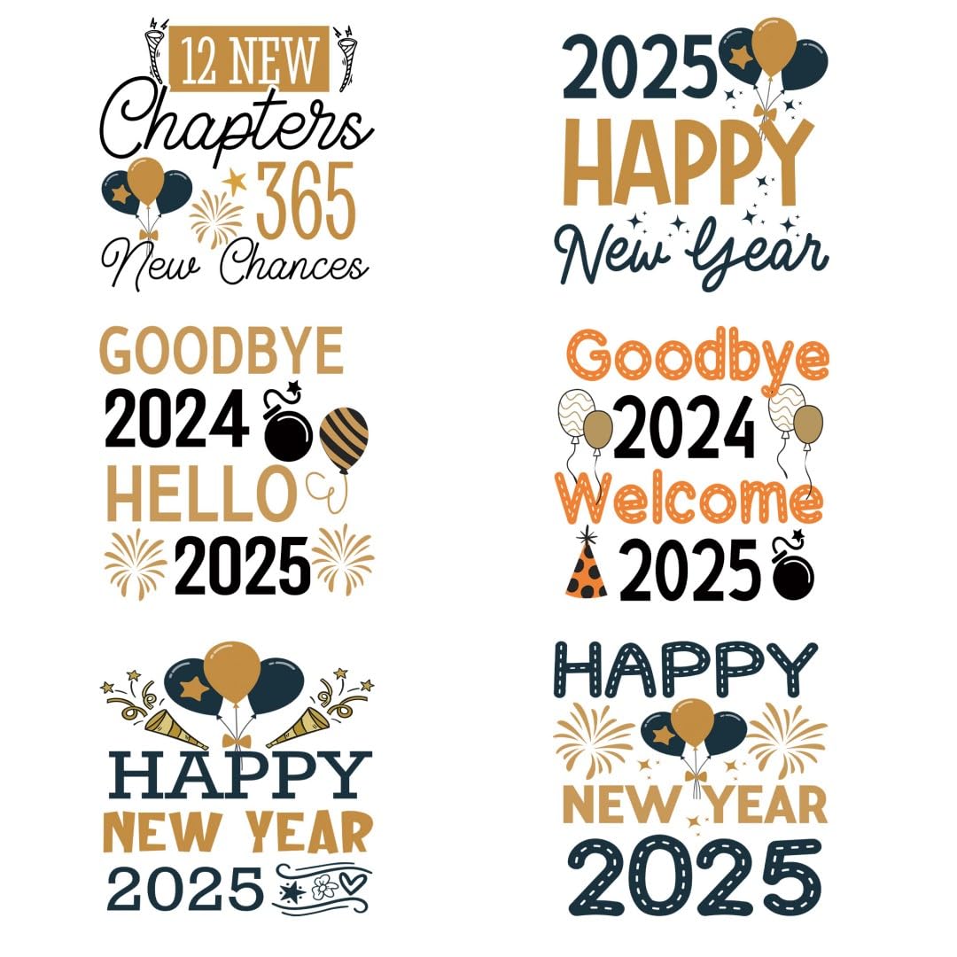 Happy New Year 2025 Iron Transfer Patch Heat Transfer Sticker Vinyl Design Iron Applique T-Shirt Clothing DIY Craft Applique Clothing Decoration