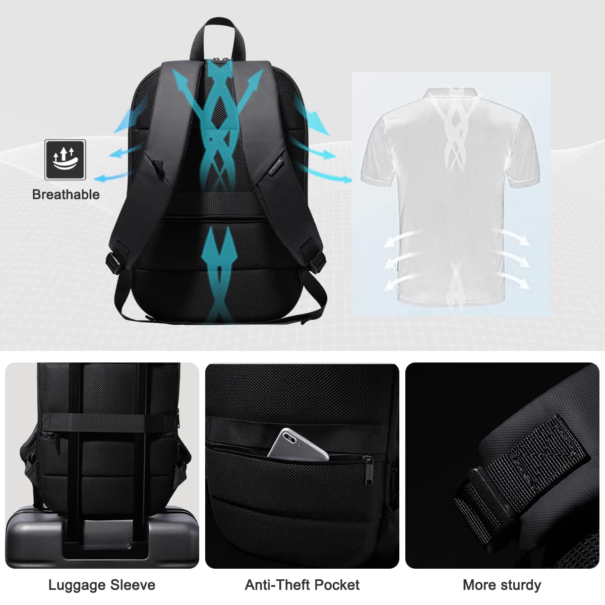 Sac à Dos Ordinateur Portable 17 Pouces Antivol Imperméable USB 27L Noir
