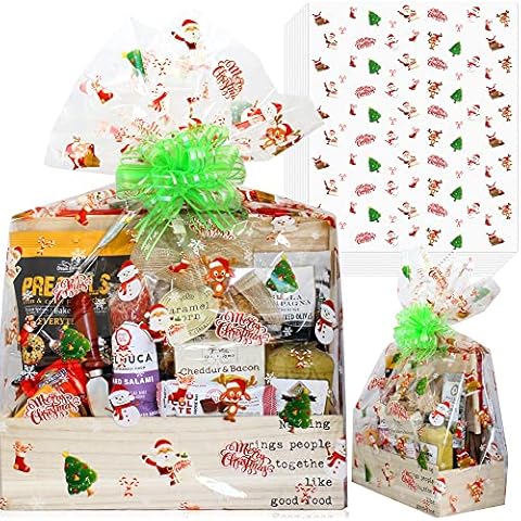 Christmas Cellophane Wrap Bags,(10 Pcs) X-Large 24” in X 30” in,2.5 Mil Thick Crystal Clear Cellophane Bags for Christmas Baskets,Gifts, Baskets Wrapping,Anapoliz (24Wx30L Inches, Merry Christmas) Cover
