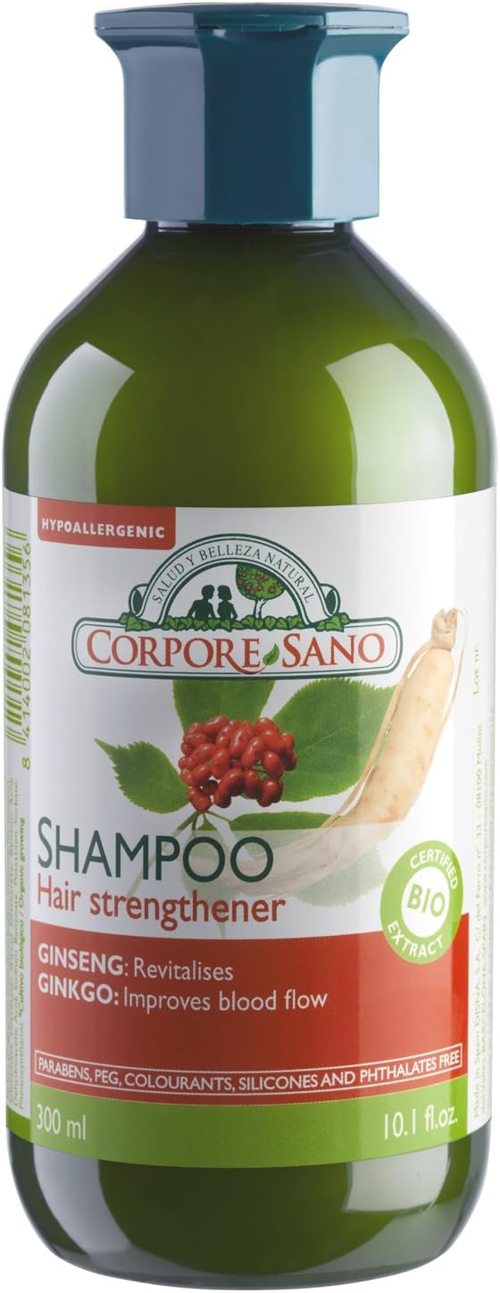 CORPORE SANO Gingseng,Ginkgo and Eleuterococus SHAMPOO-CERTIFIED ORGANIC-HYPOALLERGENIC-300 milim/10.1 FL OZ