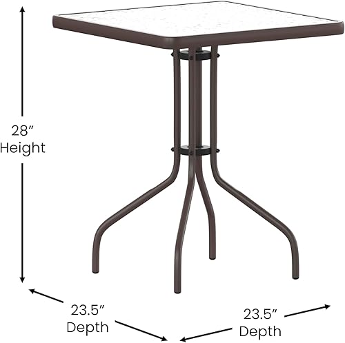 Miniatura 3 de Flash Furniture Barker - Mesa auxiliar cuadrada de 23.5 pulgadas con marco de metal de vidrio templado para interiores y exteriores, color bronce