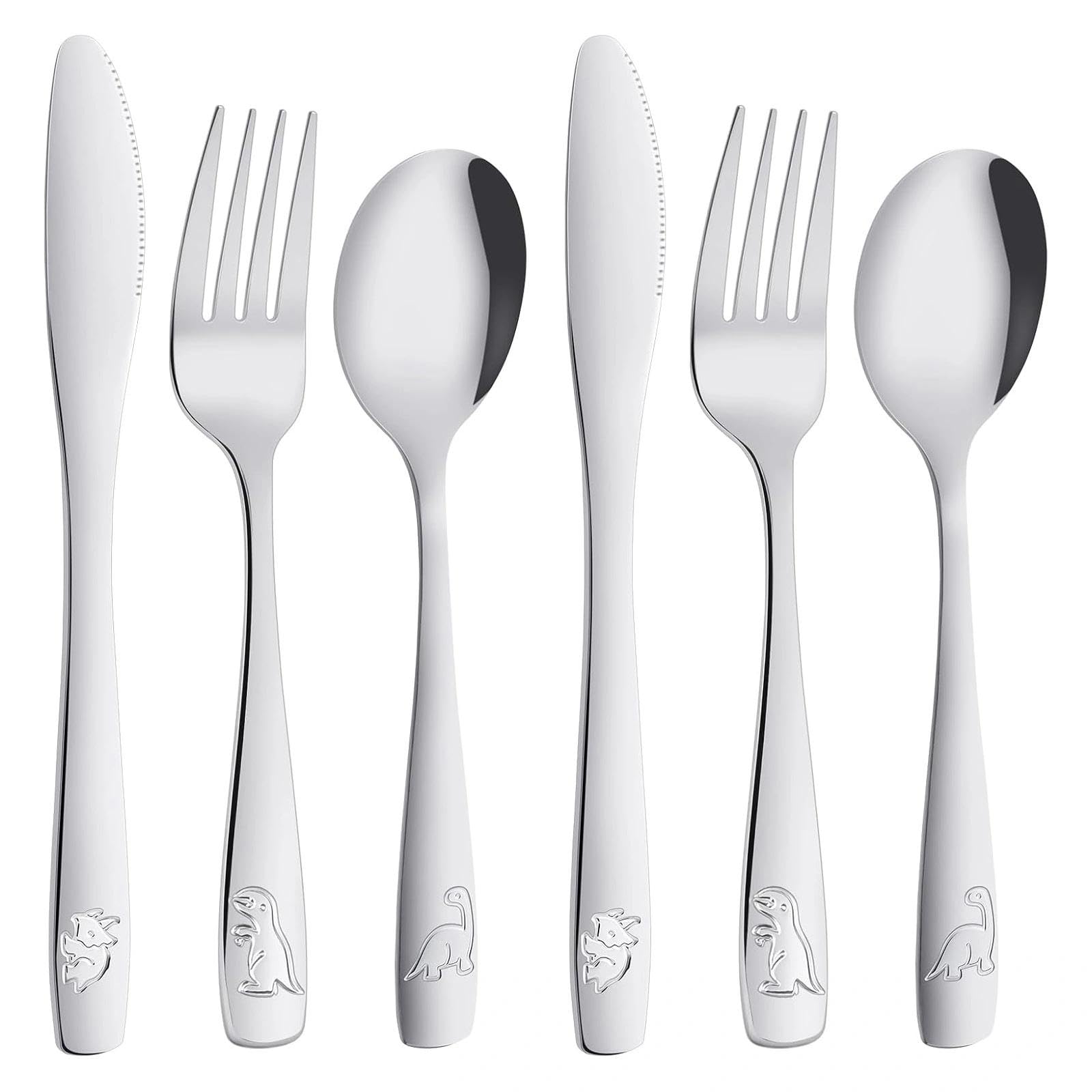 6 Pcs Stainless Steel Cutlery Set, Minimalist Pattern Flatware Sets, Utensil Set with 2 Forks, 2 Knives and 2 Spoons,Ideal for Daily Dining and Casual Occasions