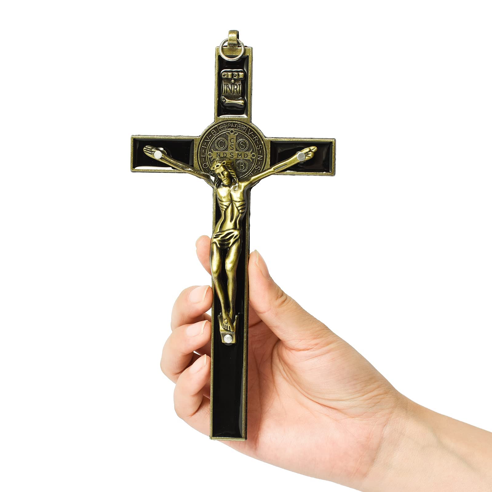 VINETEN Crucifix- Saint Benedict Wall Cross Metal Wall Art-Cross Give Blessing and The Spiritual Sacred 8 Inch