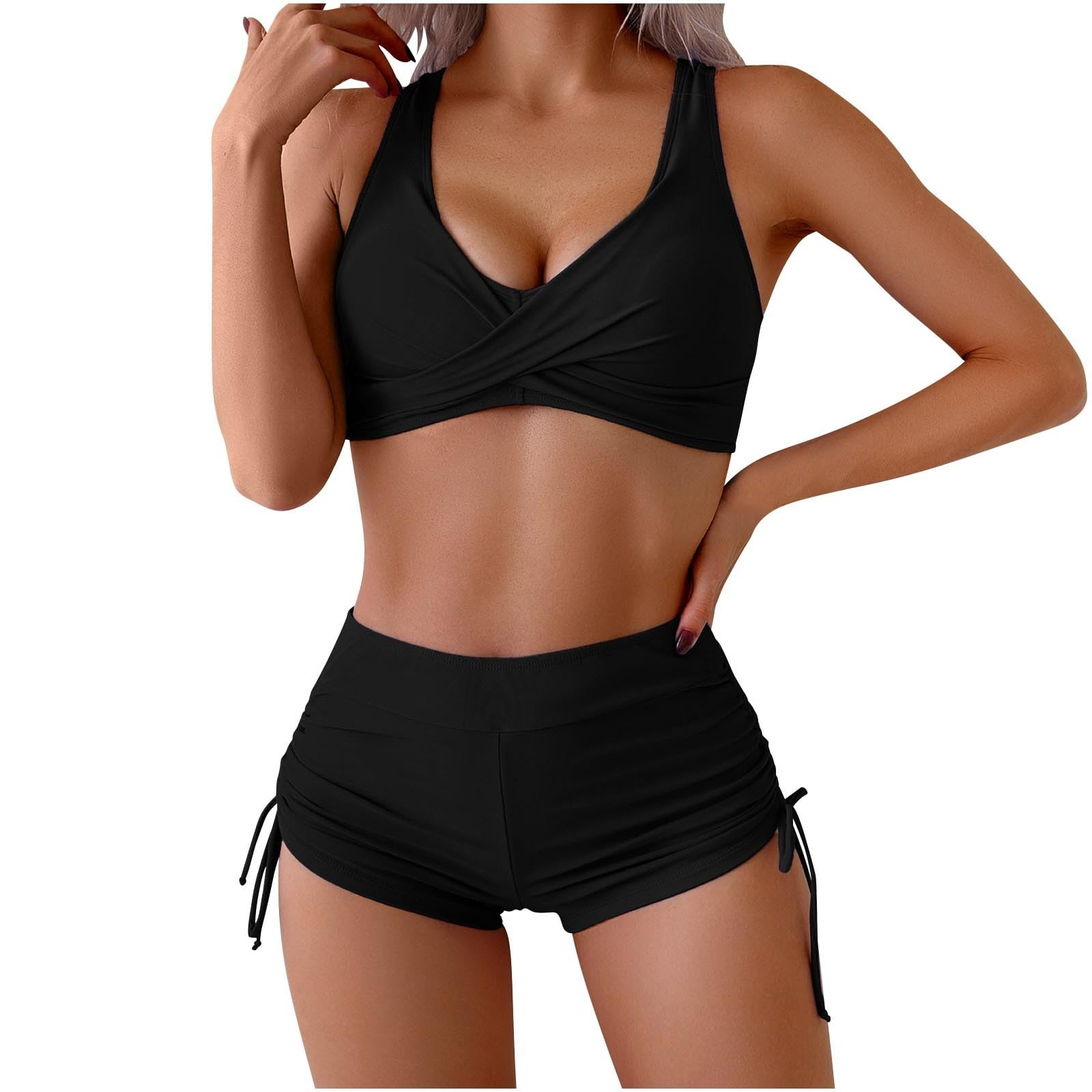 Women Bikini Set with Tie Side Boyshorts Two Piece Swimsuit High Waisted Bathing Suits Sexy Swimwear