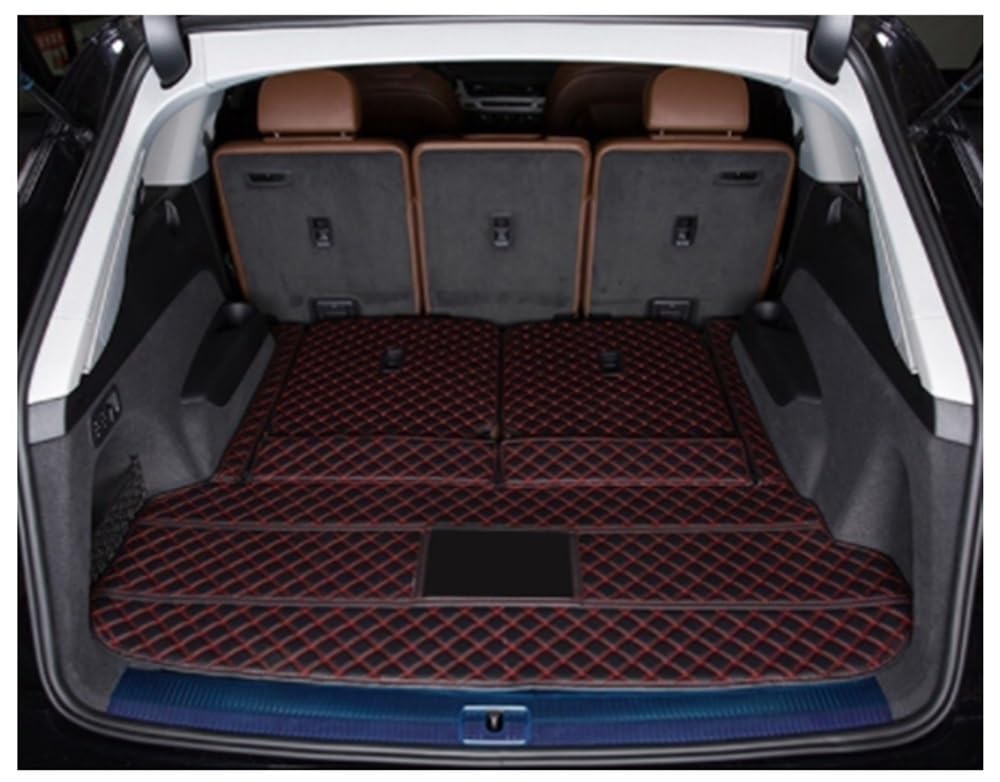 Per Q7 7 Seater 2022 PU Tappeto Bagagliaio | Veicolo Bagagliaio Tappetini Waterproof Liners Bagagliaio Tappetini Protezione Copertura Auto Accesorios(Black Red 1pcs)