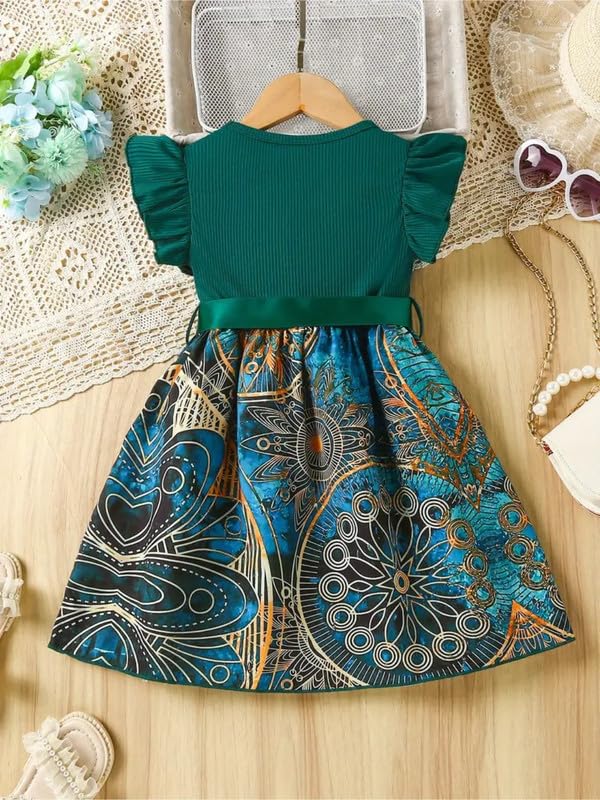 Image of Niren Enterprise Printed Knee Length Sleeveless Round Neck Stylish Girls Party Dress