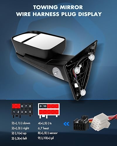 Miniatura 8 de ECCPP Espejos de remolque para Dodge 2009-2010 para Ram 1500 2011-2015 para Ram 1500 2500 3500 con luz de giro calefactada ajustable de potencia