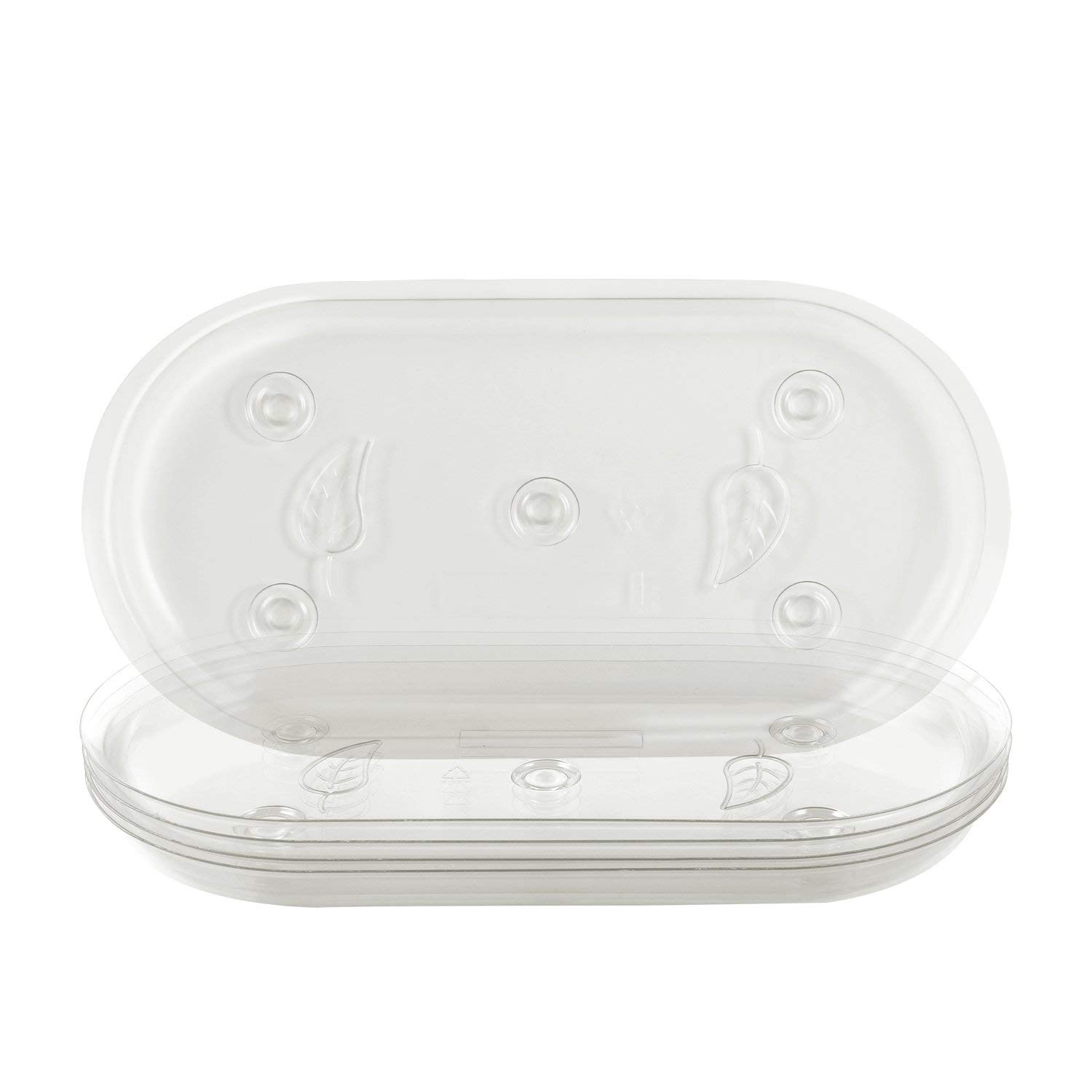 Idyllize Oval 5 Pieces of 12 by 6 1/4 Inches Clear Thick Plastic Heavy Duty Sturdy Plant Saucer Drip Trays for pots, Window Sills and Window Shelf (12'' x 6.25'')