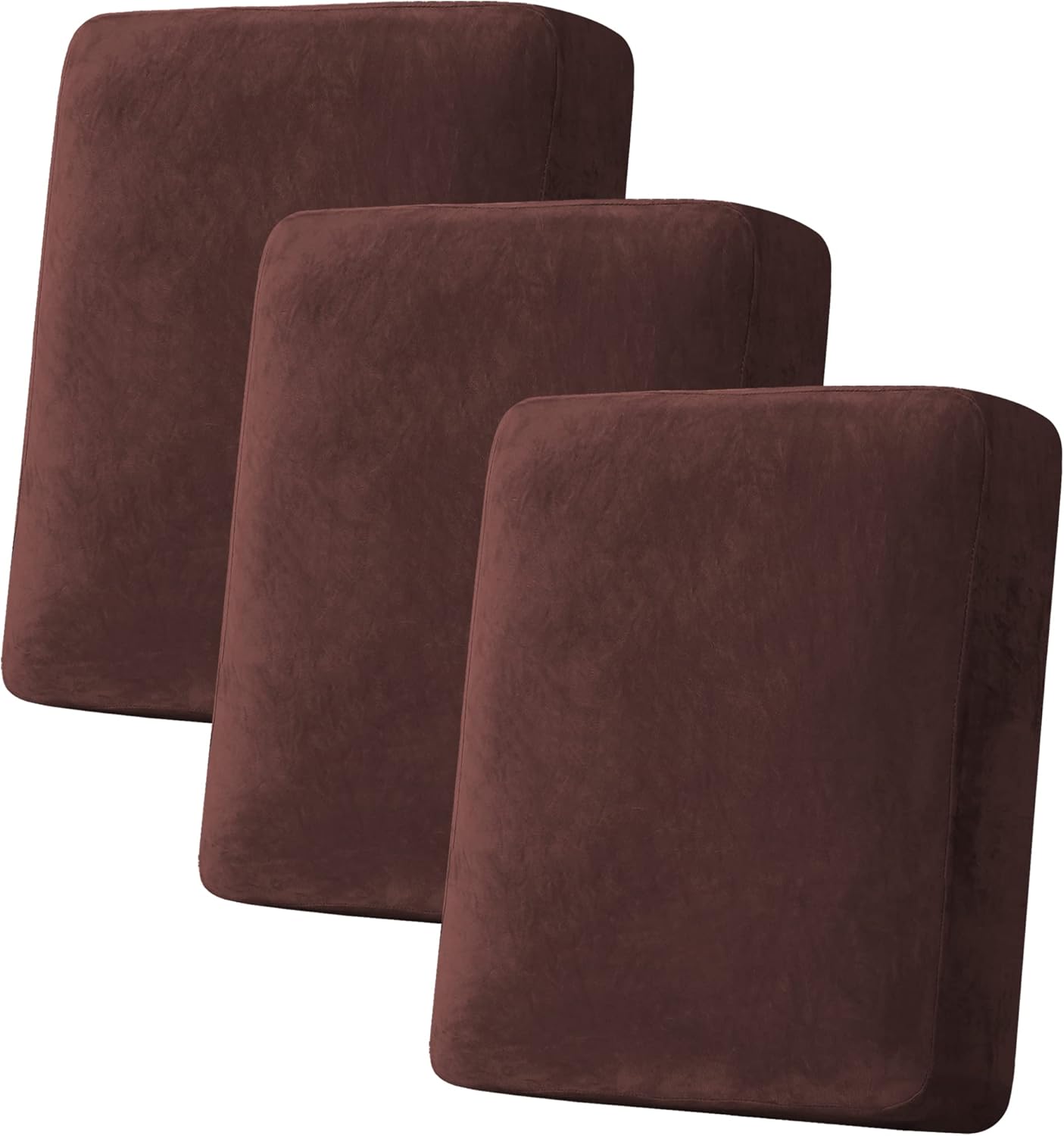 H.VERSAILTEX Velvet Stretch Couch Cushion Cover Plush Cushion Slipcover for Chair Loveseat Sofa Cushion Furniture Protector Seat Cushion Sofa Cover (3 Piece Sofa Cushion Covers, Brown) 3 Cushion Sofa Brown