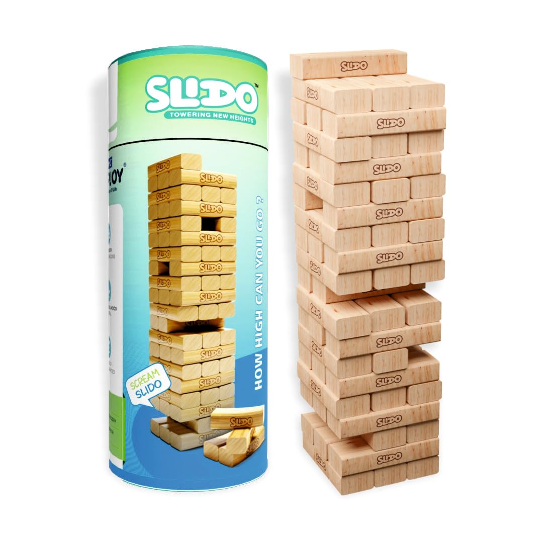 Slido Classic Board Game With Genuine 54 Hardwood Blocks, Stacking Tumbling Tower Game For Kids Ages Of Age 5 Years And Above