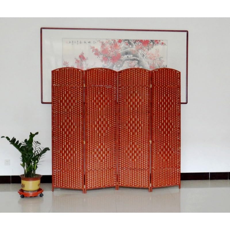 Separador de habitación plegable de 4 paneles tejido a mano, pantalla de privacidad independiente para sala de estar y estudio, elegante diseño marrón, 120 x 160 cm, bloqueador de vista eficaz