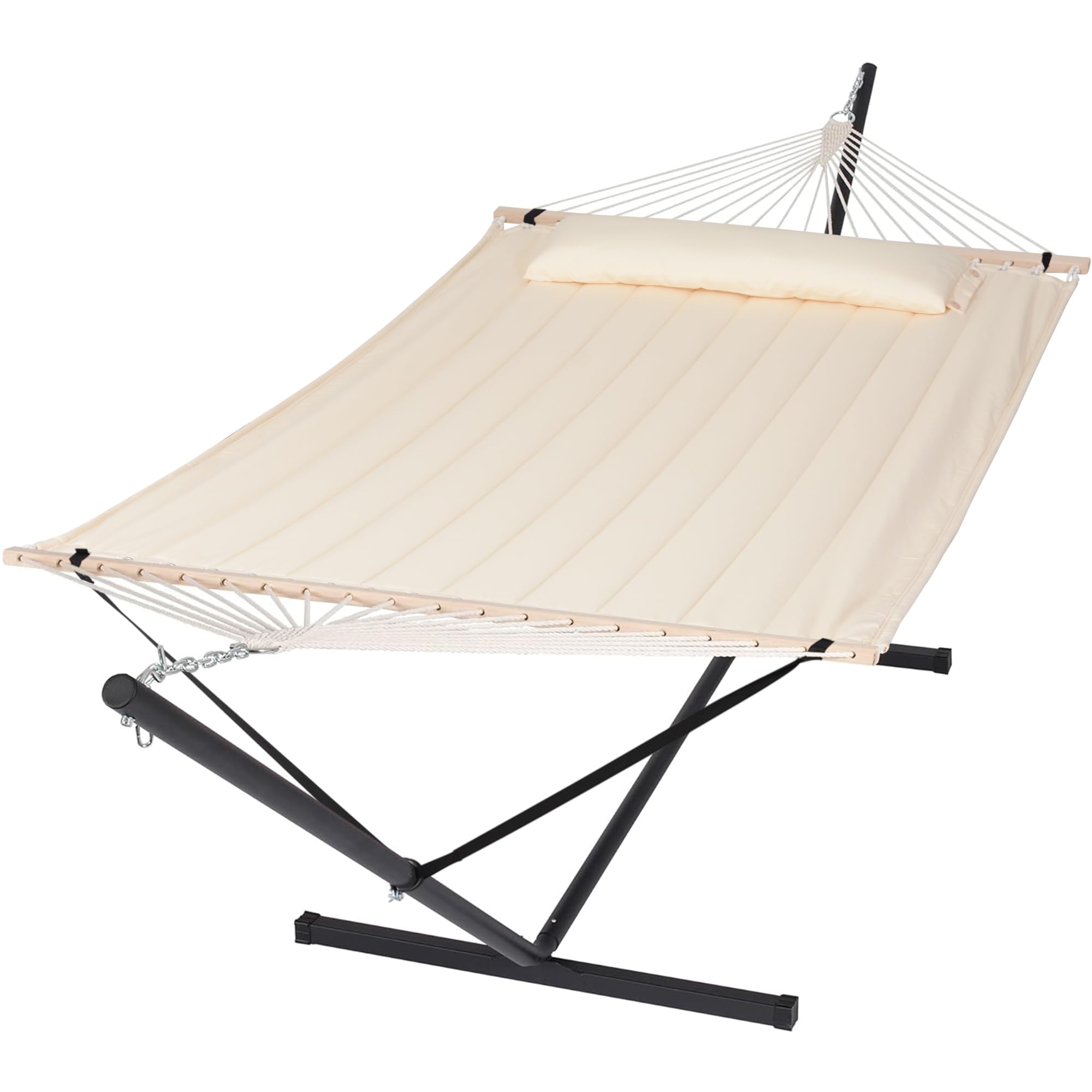 SUNCREAT Hammocks Extra Large Double Hammock with 12 ft Stand, Beige