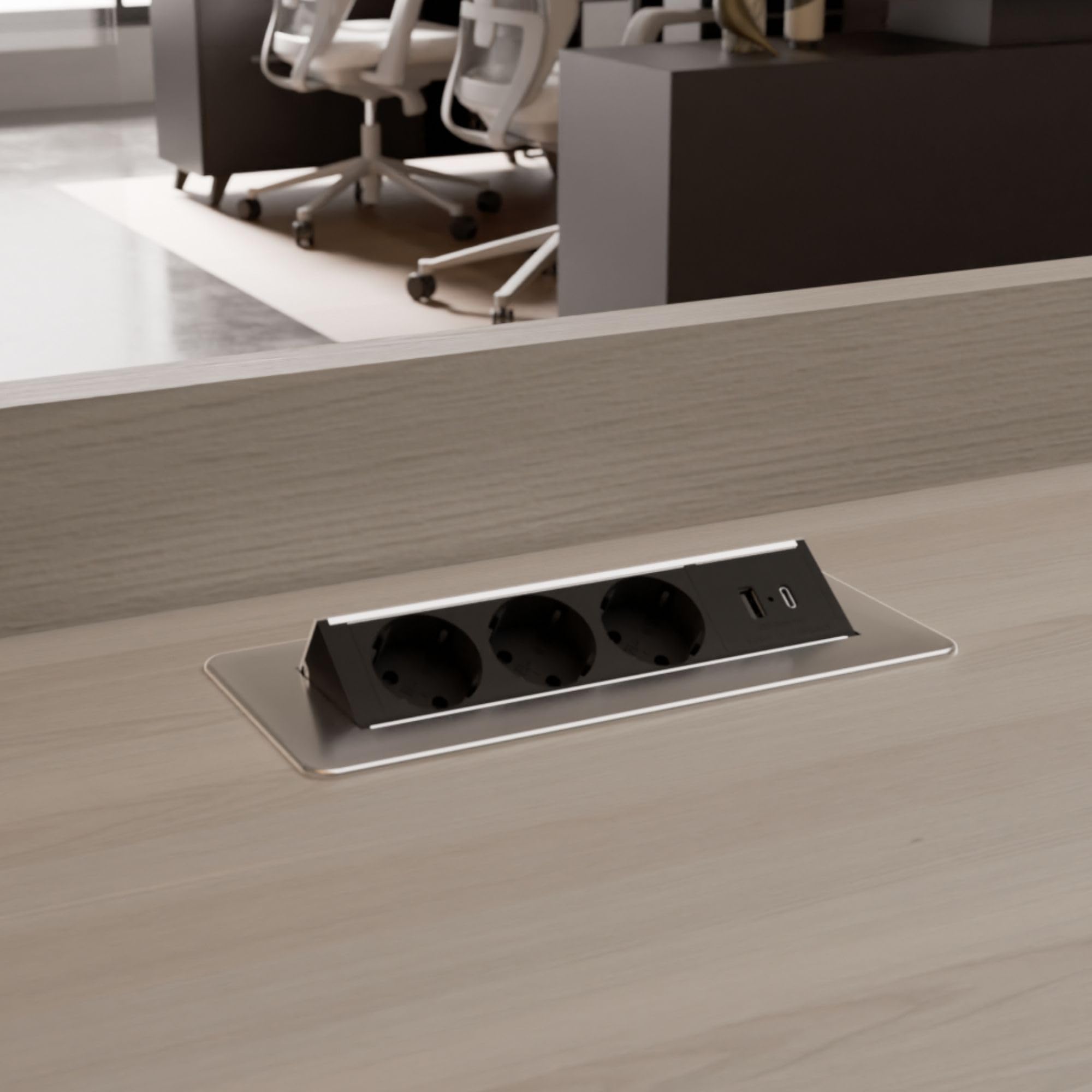 Kalb | 3 prese multiple Flipup Voltaris con USB A/C, 230 VAC 16 A, pannello di collegamento da tavolo per mobili, presa da incasso con porte USB, presa multipla a scomparsa, con contatto di protezione