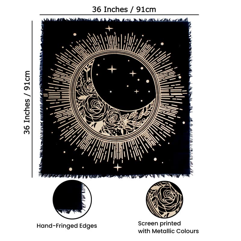 OCTAZI Altar Table Cloth Tarot Cards Bandana Tablecloth Wiccan Altar Tools Napkins Witchcraft Supplies Square Witch Pagan Spiritual Celestial Deck Witchy Spell Cotton Sacred Alter Cloth With Fringes - Image 4