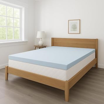 LOUNJ Gel Memory Foam Mattress Topper Full XL, 2 Inch Cooling Bed Topper for Back Pain Relief and Pressure Support, CertiPUR-US Certified, Made in USA, Blue