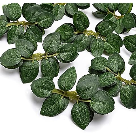 N&T NIETING Artificial Rose Leaves, 50Pcs Fake Leaves Green Artificial Leaves for Wedding Party Flowers Roses Vine Garland DIY Crafts Supplies Cover
