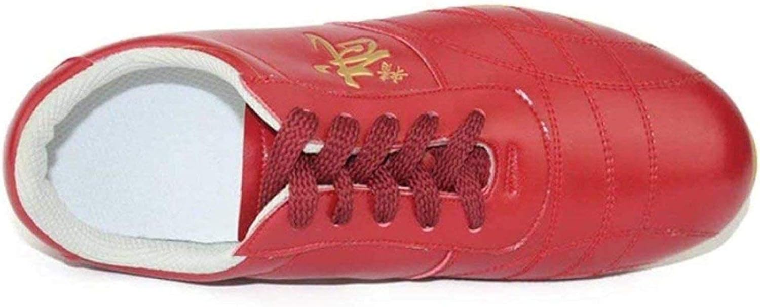 NYKJBD Leather Martial Arts Shoes Tai Chi Kung fu Shoes Unisex Outdoor Lightweight Sneakers for Daily Training, Non-Slip Wear-Resistant Rubber Sole,Red-9