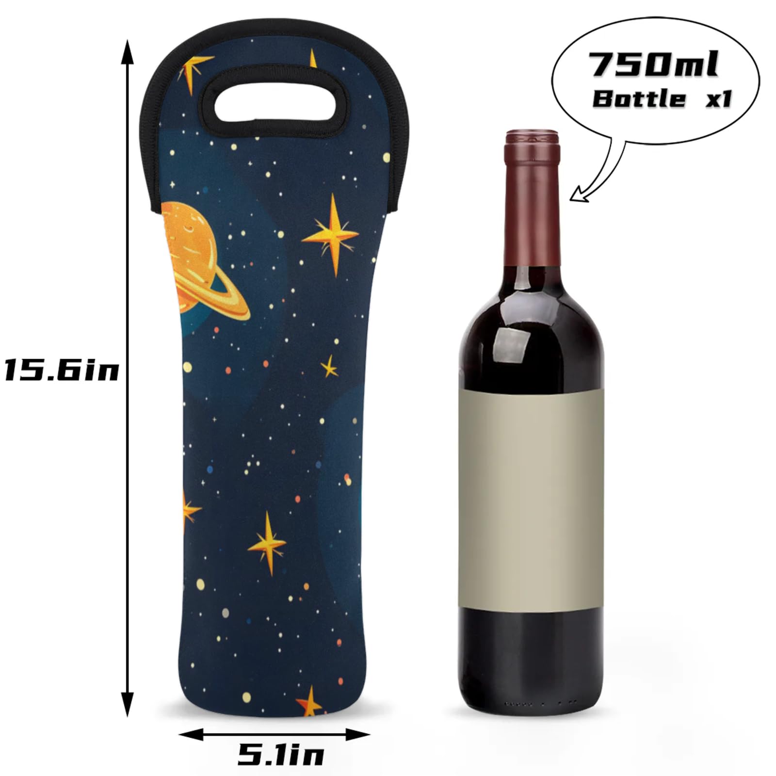 Neoprene Wine Tote Carrier Bag for Wine,Water, Champagne, Beer, Baby Bottles 15.6 x 5.1 Inches, Protective Wine Bag,Universe Planets