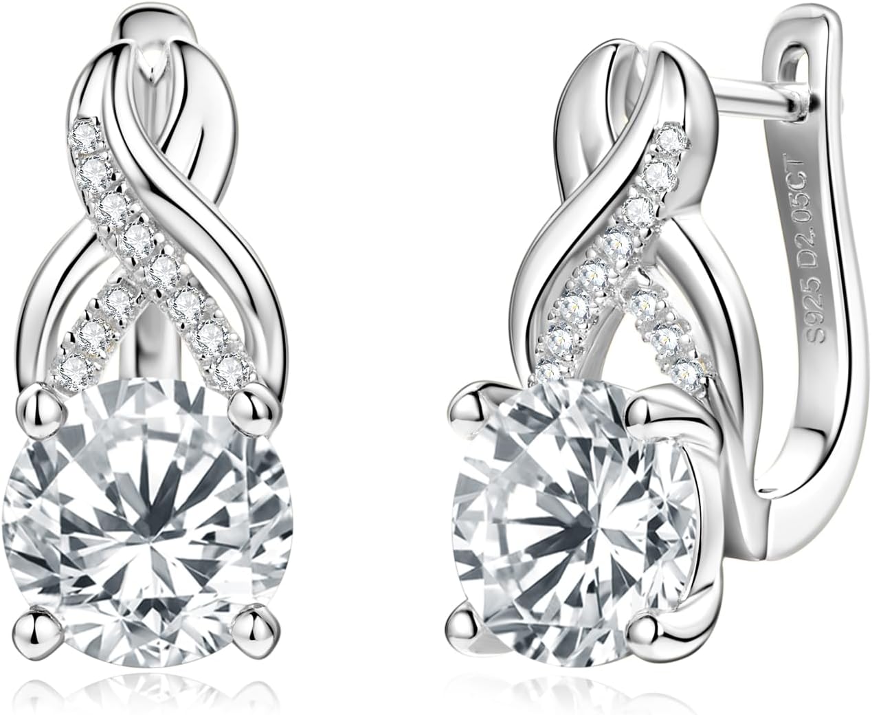 Moissanite Hoop Earrings for Women, Lab Imitation Diamond Huggie Earrings, 18K White Gold Plated D Color Round Cut 925 Sterling Silver Earrings, GRA Certified