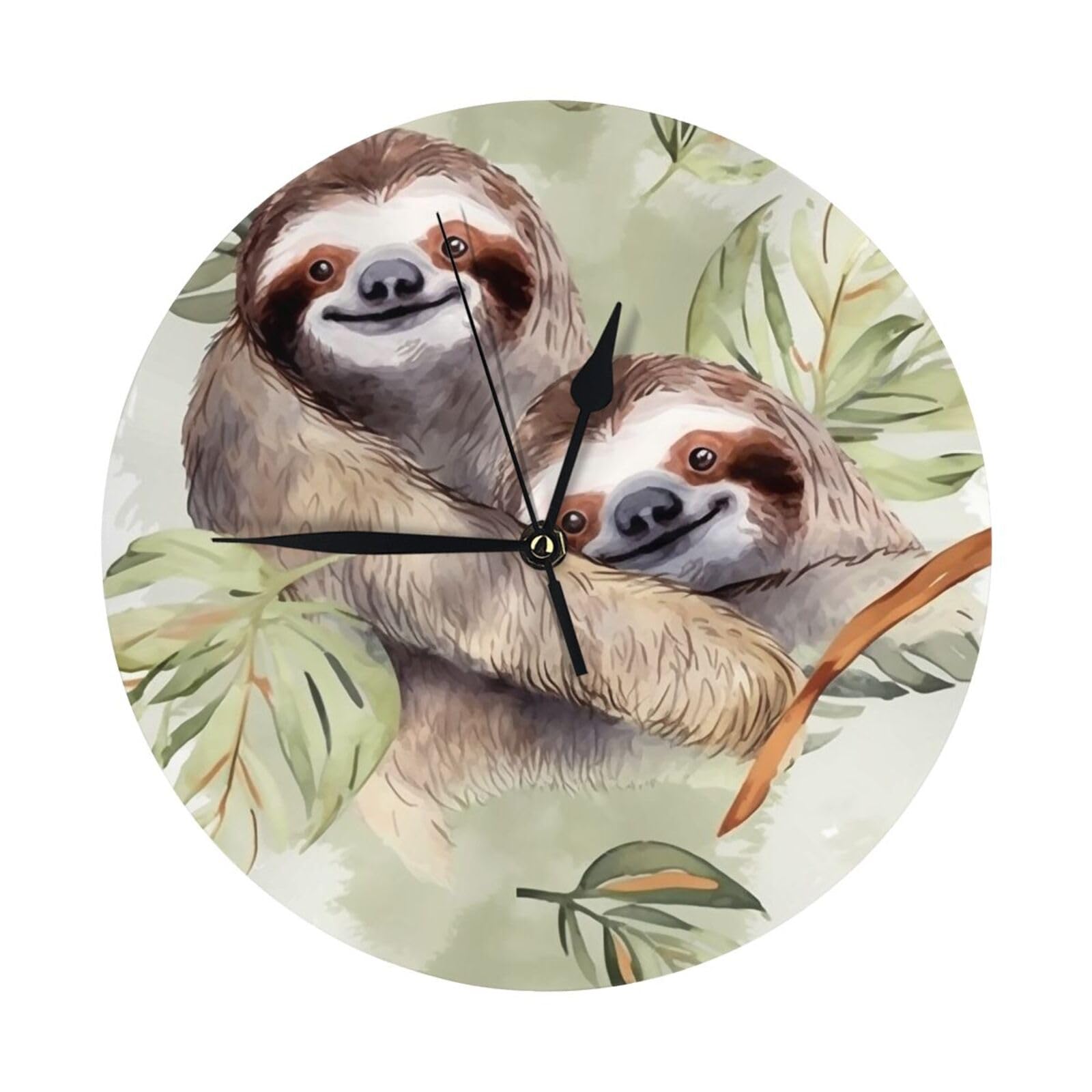 FodPand Watercolor Sloth Wall Clock - 10 Inch Silent Non-Ticking Modern Wall Clocks Battery Operated - Classic Simple Minimalist Analog Round Decorative Clock for Kitchen, Home, Office