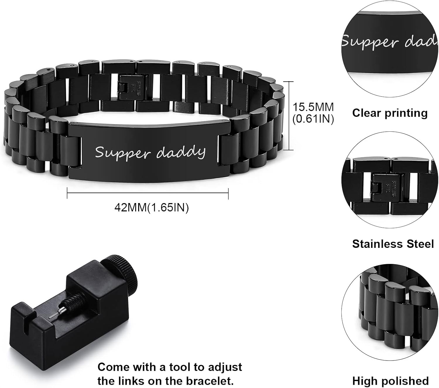 Miniatura 2 de Fathers Day Bracelet for Dad,To My Dad Bracelet,Masculine Watch Band Stainless Steel Link Bracelet Dad Birthday Bracelet for Men From Daughter Son