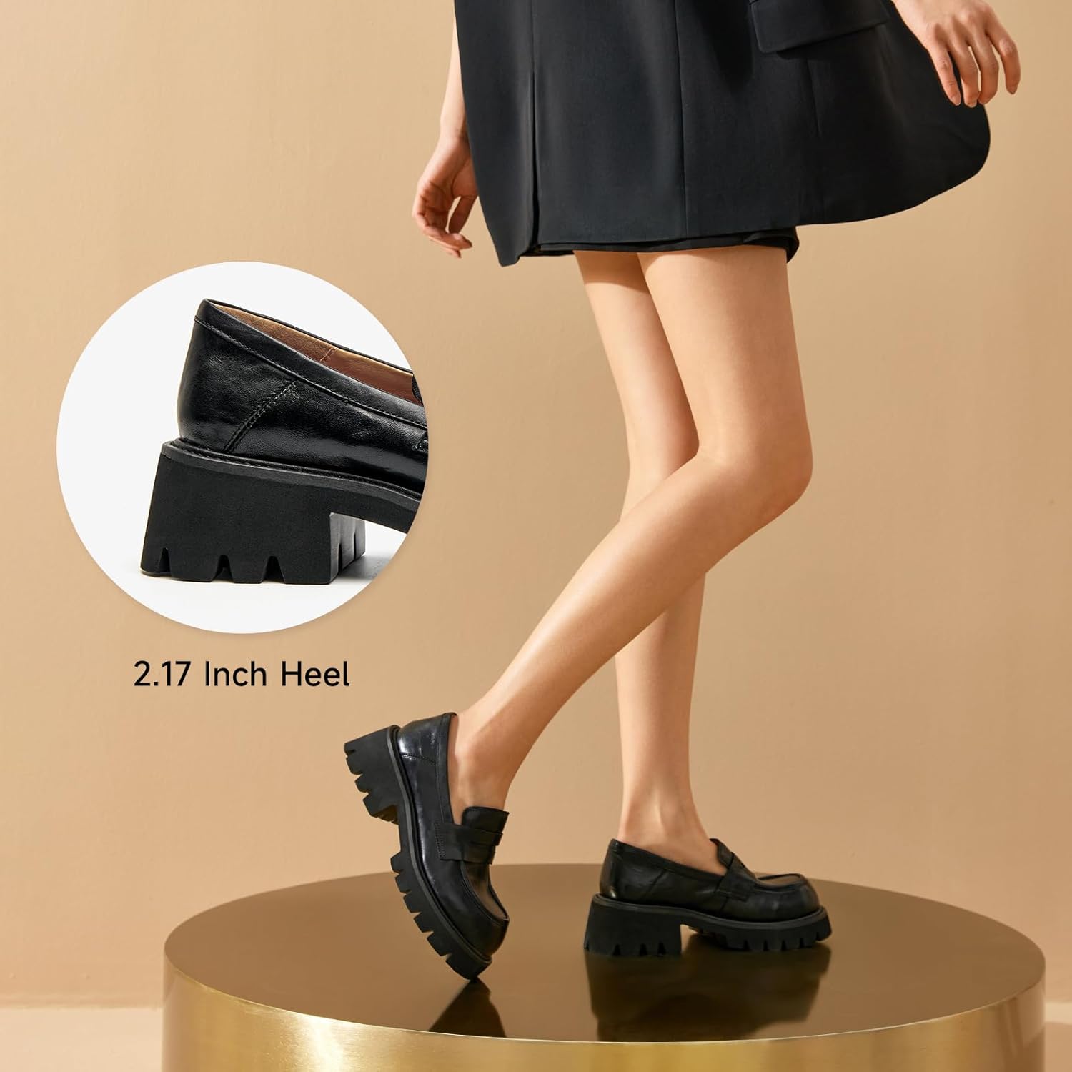 BEAU TODAY Platform Penny Loafers for Women, Women’s Chunky Leather Lug Sole Loafers, Slip-on Comfortable Business Casual Non Slip Round Toe Ladies Dress Shoes - Image 3