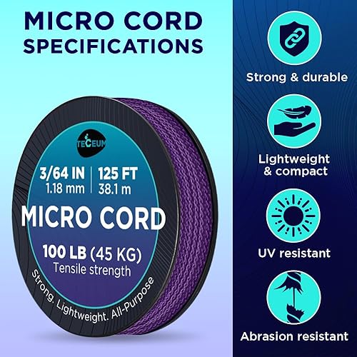 Miniatura 88 de TECEUM Micro Paracord – 0.046 in x 125 pies – Micro cable de utilidad – Cuerda de paracaídas trenzada fina – Lo mejor para manualidades, proyectos