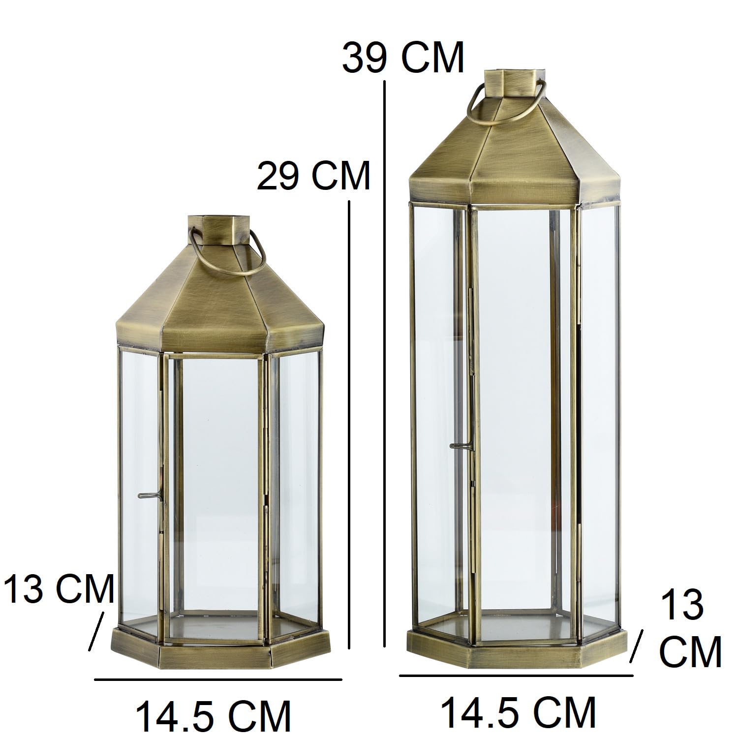 Vintage Laterne Arada handgefertigt aus Metall und Glas in Gold 39 cm