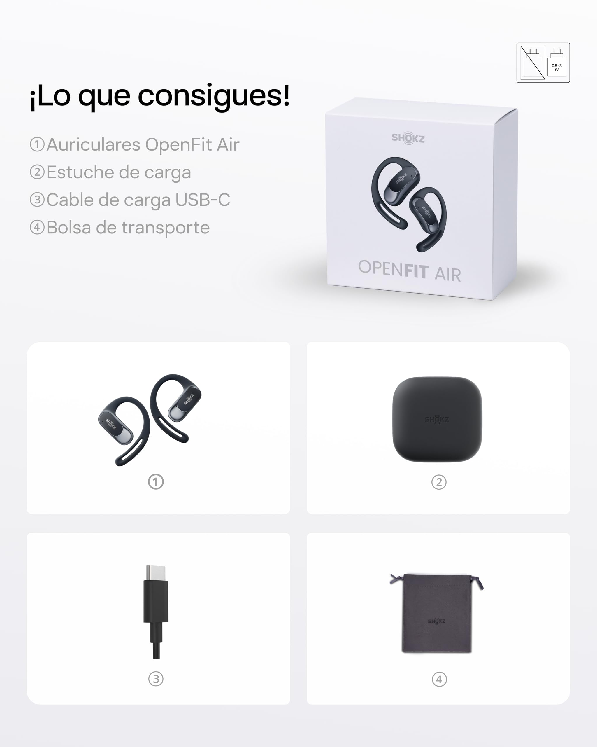 Shokz Auriculares Open-Ear OpenFit Air, Bluetooth con Micro, IP54, Negro | Resistencia al Agua IP54 | 28h de reproducción | Carga rápida | Auriculares Inalámbricos | para Entrenamiento