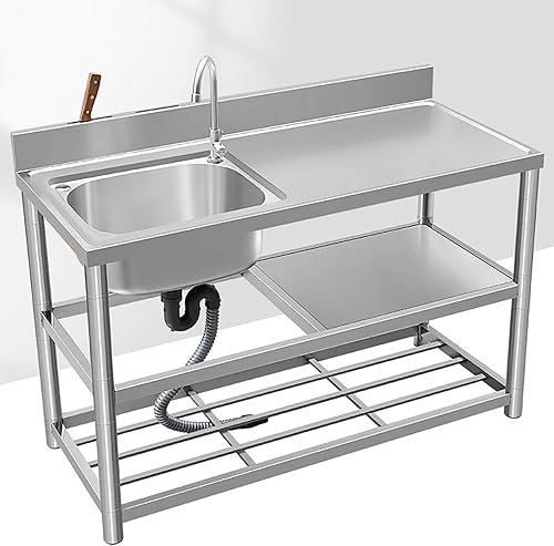 NYCDA Fregadero comercial independiente, fregadero de acero inoxidable para exteriores, juego de fregadero de cocina de un solo tazón, con