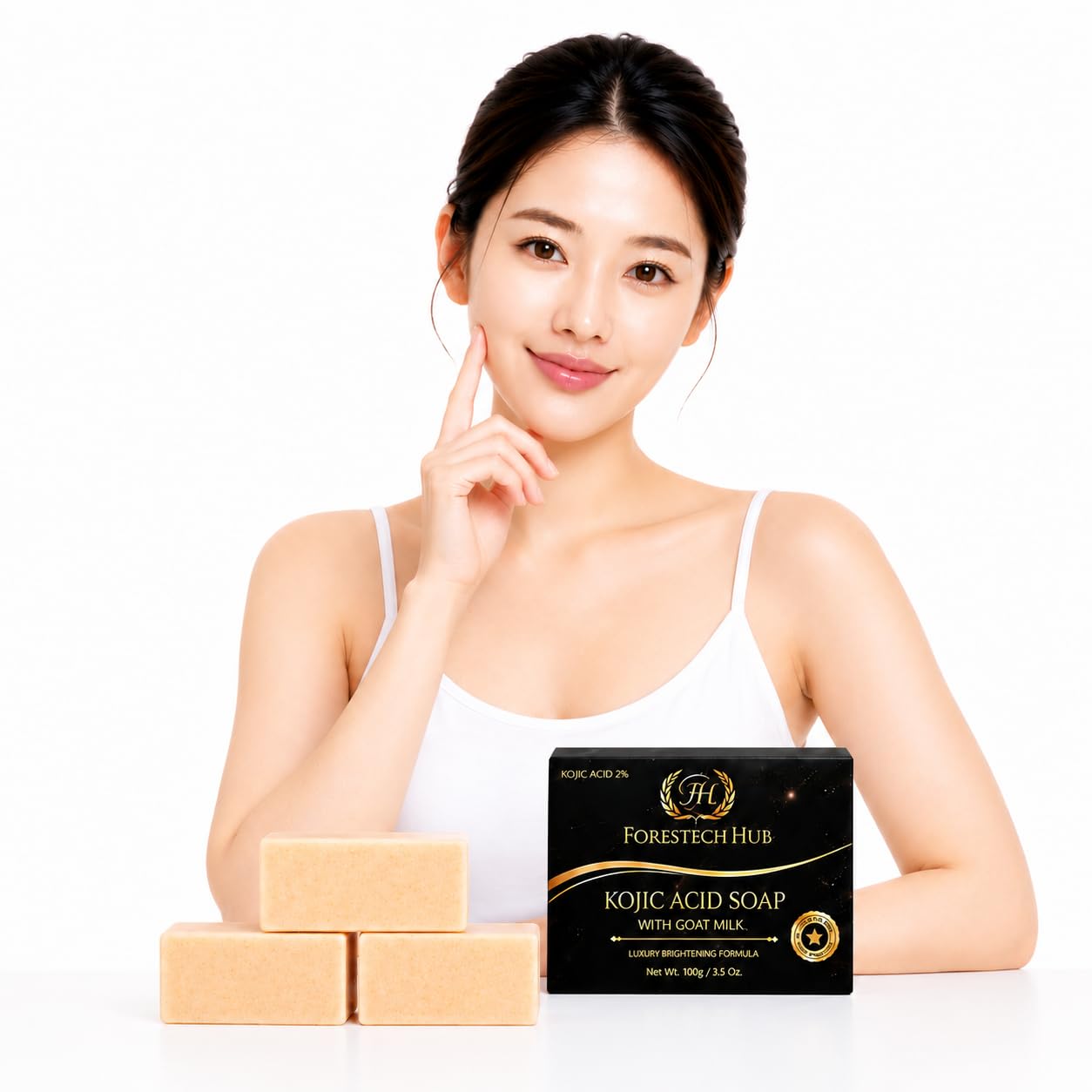FORESTECH 2% Kojic Acid Soap with Goat Milk | Skin Brightening, Dark Spot Removal, Pigmentation Control, Tan Removal | Glutathione & Vitamin C | For Face & Body | Men & Women | 100 g (Pack of 3)