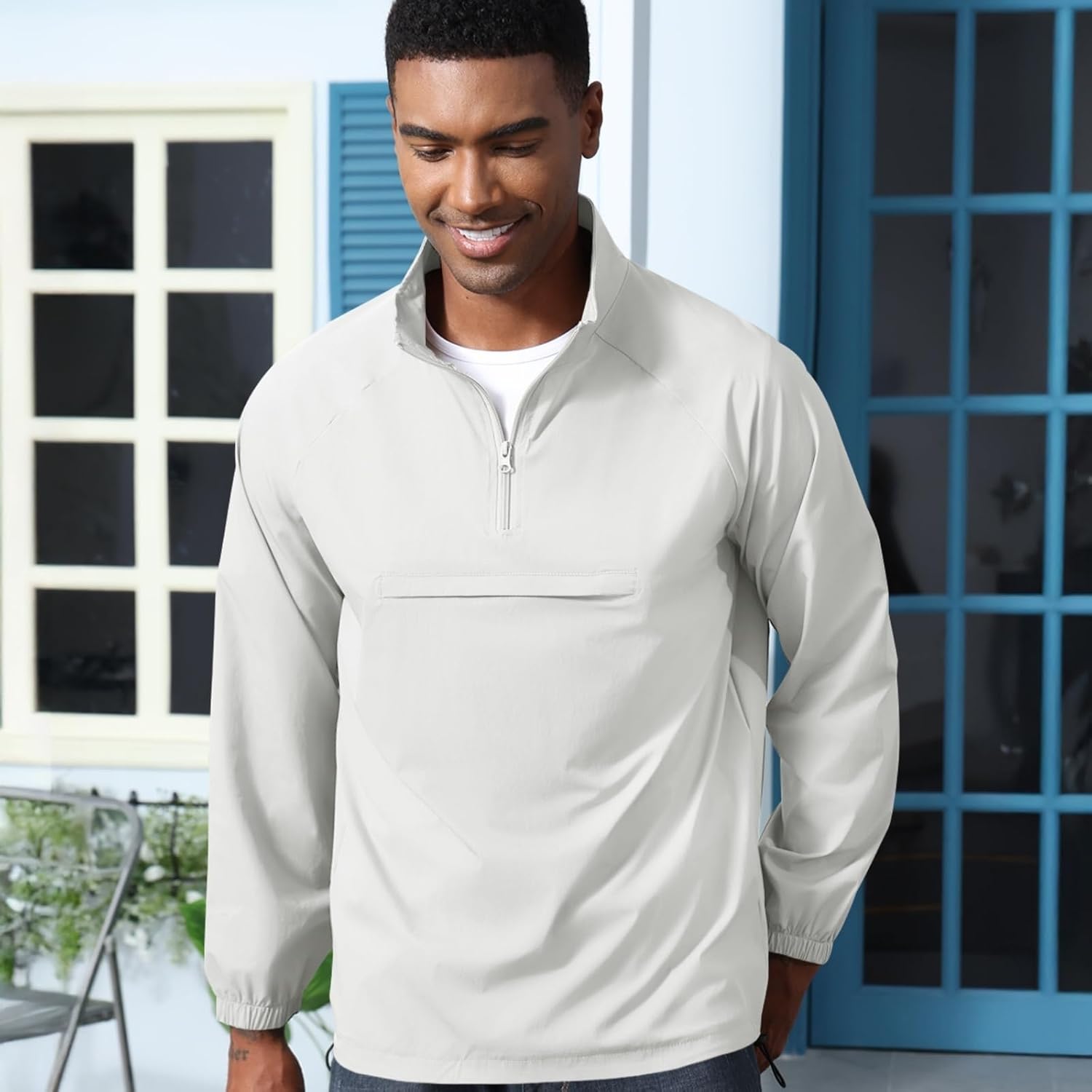 Aulemen Men's Casual Quarter Zip Pullover-Athletic Windbreaker Lightweight Jackets Hiking Golf for Men Mock Neck with Pockets - Image 2